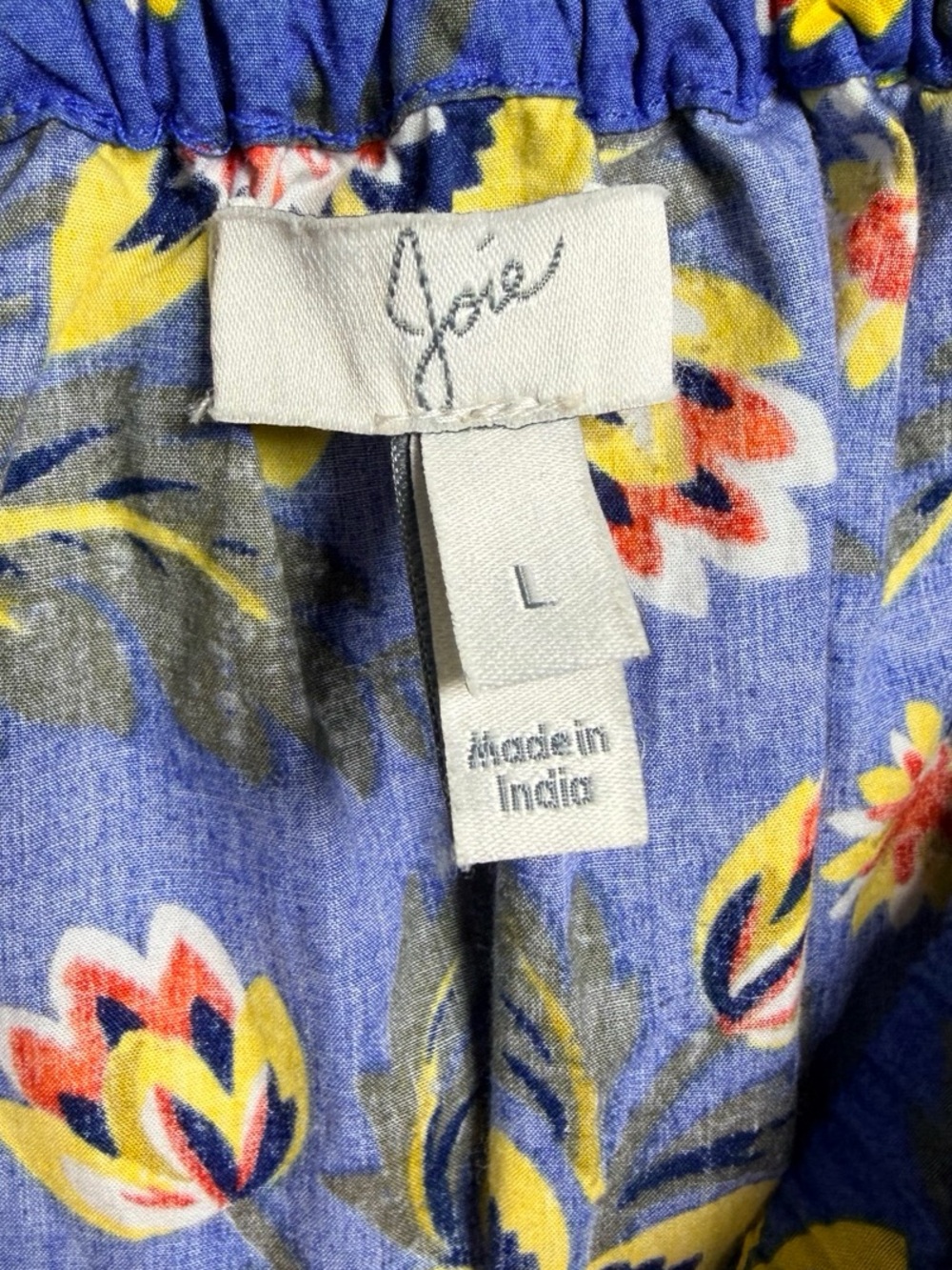 Joie Chloris Baja Blue Cotton Floral Mini Dress L Off Shoulder Boho - Picture 12 of 12